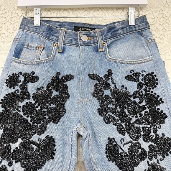 Le Superbe Embellished Frayed Straight Leg Jeans - Picture 9 of 14